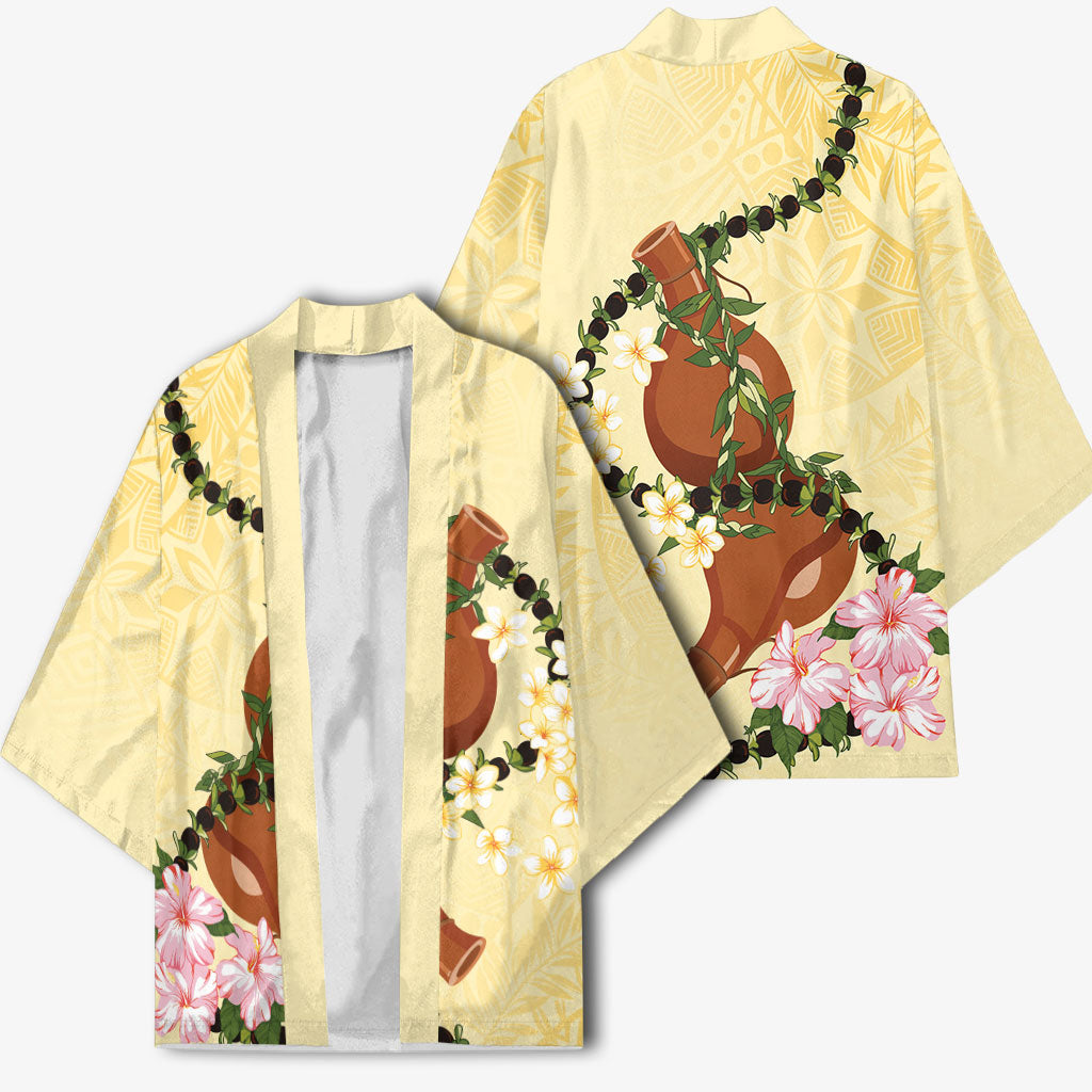Aloha Hawaii Ipu Gourd Mix Kukui Nut Lei Kimono Lemon Yellow LT7 - Polynesian Pride
