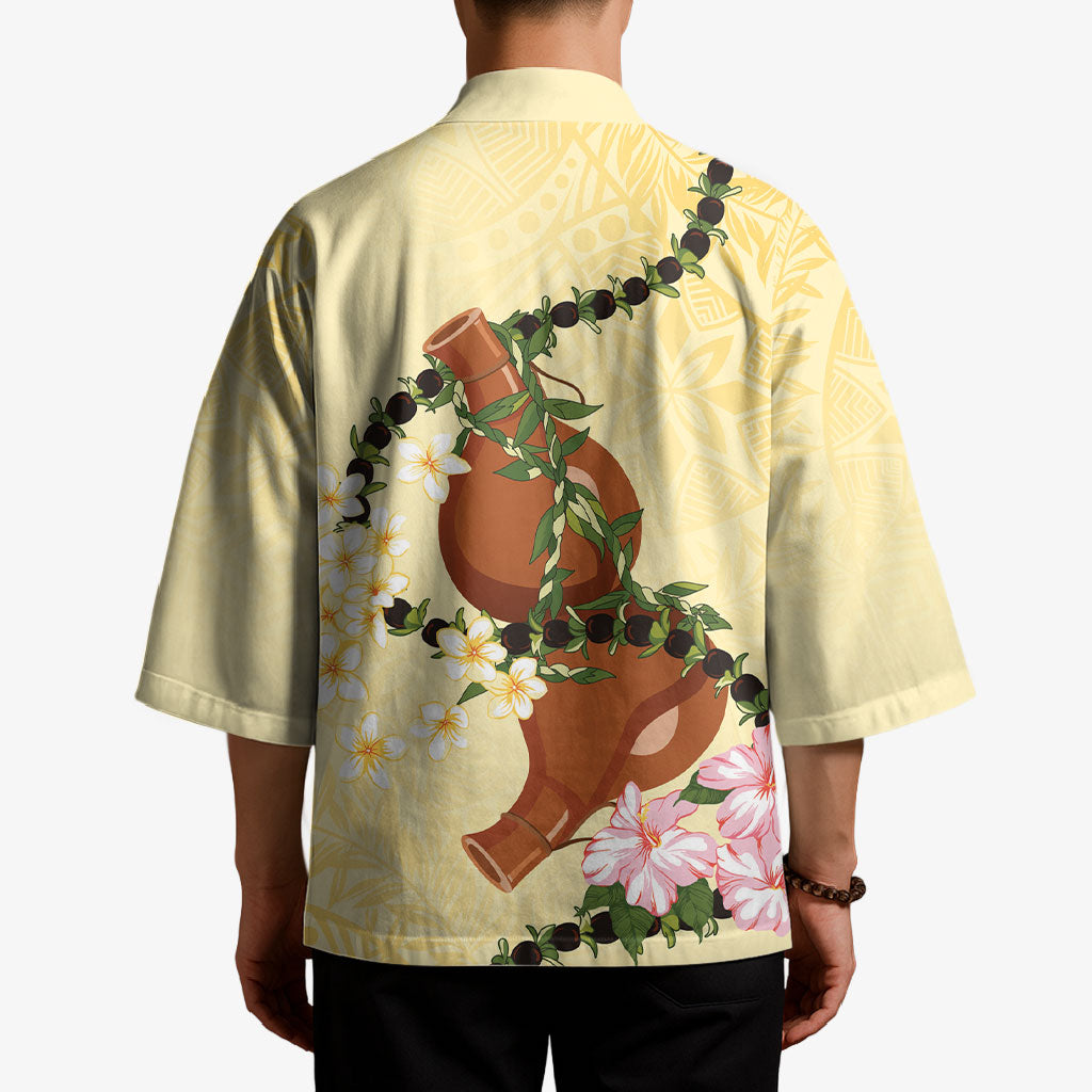Aloha Hawaii Ipu Gourd Mix Kukui Nut Lei Kimono Lemon Yellow LT7 - Polynesian Pride