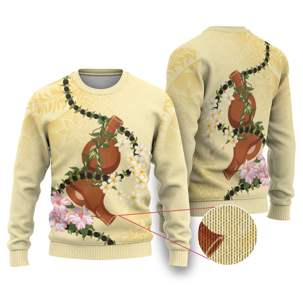 Aloha Hawaii Ipu Gourd Mix Kukui Nut Lei Ugly Christmas Sweater Lemon Yellow