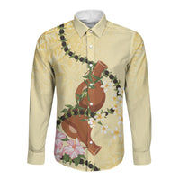 Aloha Hawaii Ipu Gourd Mix Kukui Nut Lei Long Sleeve Button Shirt Lemon Yellow LT7 Unisex Lemon Yellow - Polynesian Pride