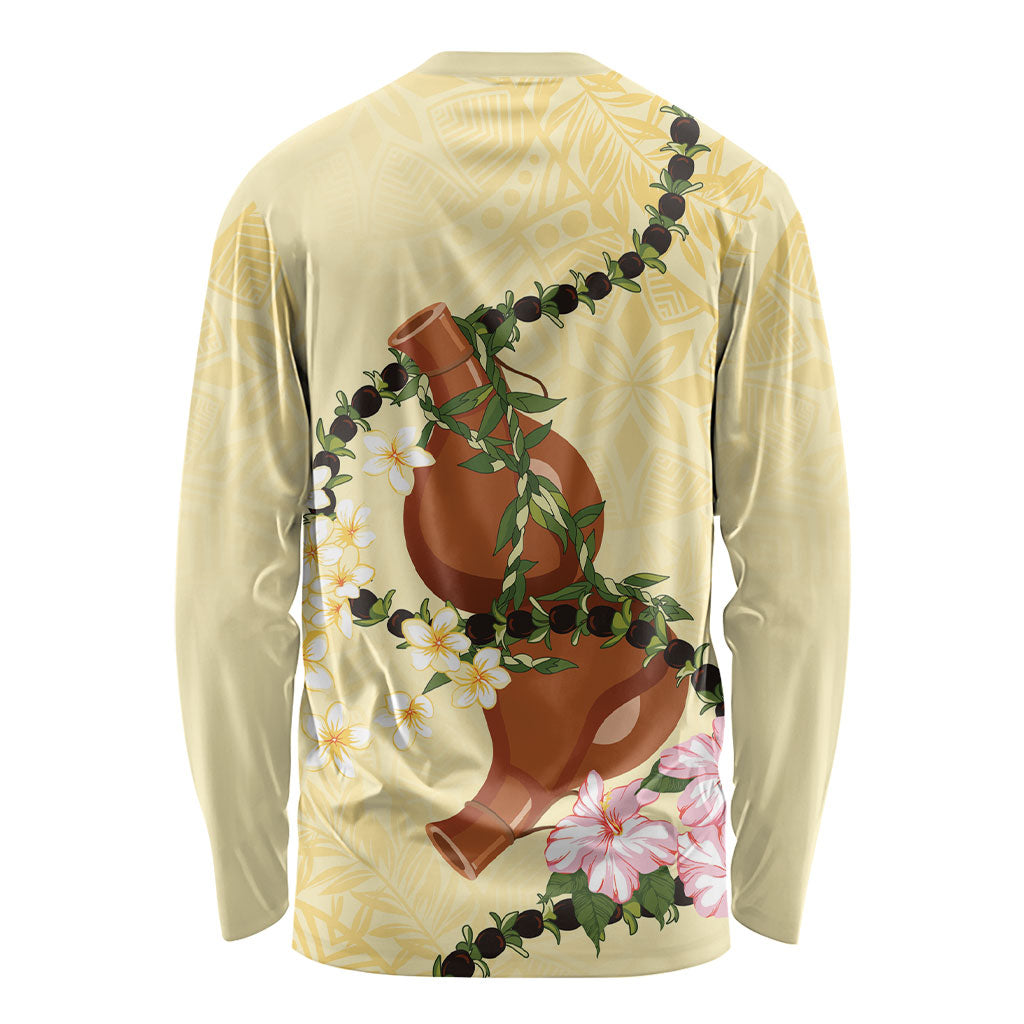 Aloha Hawaii Ipu Gourd Mix Kukui Nut Lei Long Sleeve Shirt Lemon Yellow LT7 - Polynesian Pride