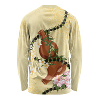 Aloha Hawaii Ipu Gourd Mix Kukui Nut Lei Long Sleeve Shirt Lemon Yellow LT7 - Polynesian Pride
