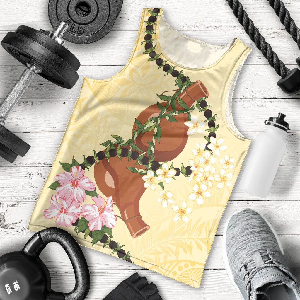 Aloha Hawaii Ipu Gourd Mix Kukui Nut Lei Men Tank Top Lemon Yellow LT7 - Polynesian Pride