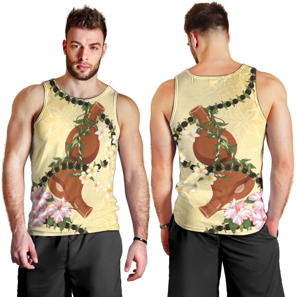 Aloha Hawaii Ipu Gourd Mix Kukui Nut Lei Men Tank Top Lemon Yellow LT7 - Polynesian Pride