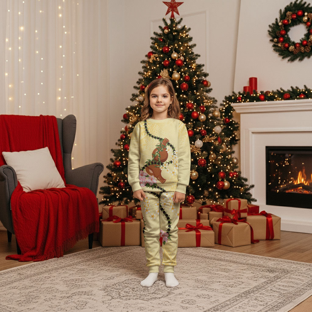 Aloha Hawaii Ipu Gourd Mix Kukui Nut Lei Christmas Pajama Set Lemon Yellow LT7 Kid Lemon Yellow - Polynesian Pride