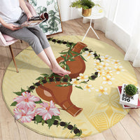 Aloha Hawaii Ipu Gourd Mix Kukui Nut Lei Round Carpet Lemon Yellow LT7 - Polynesian Pride
