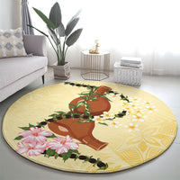 Aloha Hawaii Ipu Gourd Mix Kukui Nut Lei Round Carpet Lemon Yellow LT7 - Polynesian Pride