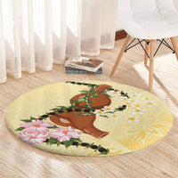 Aloha Hawaii Ipu Gourd Mix Kukui Nut Lei Round Carpet Lemon Yellow LT7 - Polynesian Pride