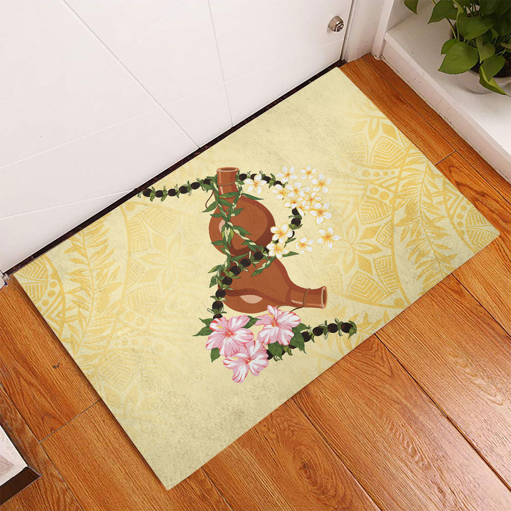 Aloha Hawaii Ipu Gourd Mix Kukui Nut Lei Rubber Doormat Lemon Yellow LT7 - Polynesian Pride