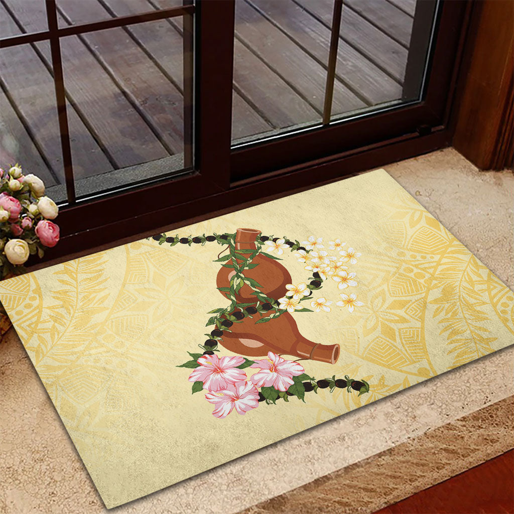 Aloha Hawaii Ipu Gourd Mix Kukui Nut Lei Rubber Doormat Lemon Yellow LT7 - Polynesian Pride