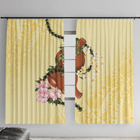 Aloha Hawaii Ipu Gourd Mix Kukui Nut Lei Window Curtain Lemon Yellow LT7 With Hooks Lemon Yellow - Polynesian Pride