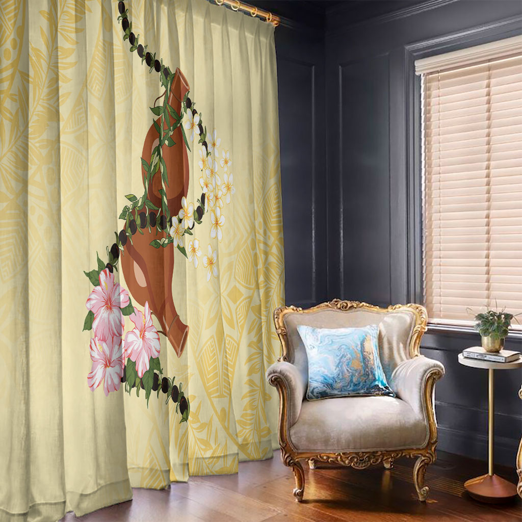 Aloha Hawaii Ipu Gourd Mix Kukui Nut Lei Window Curtain Lemon Yellow LT7 - Polynesian Pride