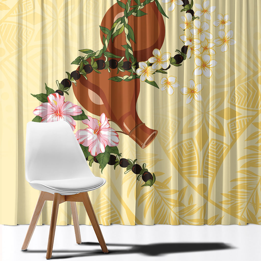 Aloha Hawaii Ipu Gourd Mix Kukui Nut Lei Window Curtain Lemon Yellow LT7 - Polynesian Pride