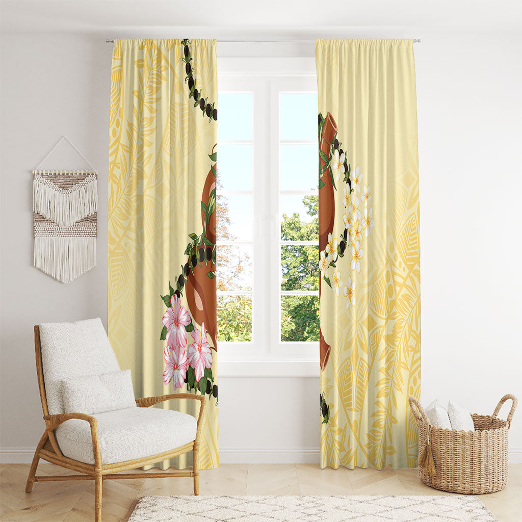 Aloha Hawaii Ipu Gourd Mix Kukui Nut Lei Window Curtain Lemon Yellow LT7 - Polynesian Pride