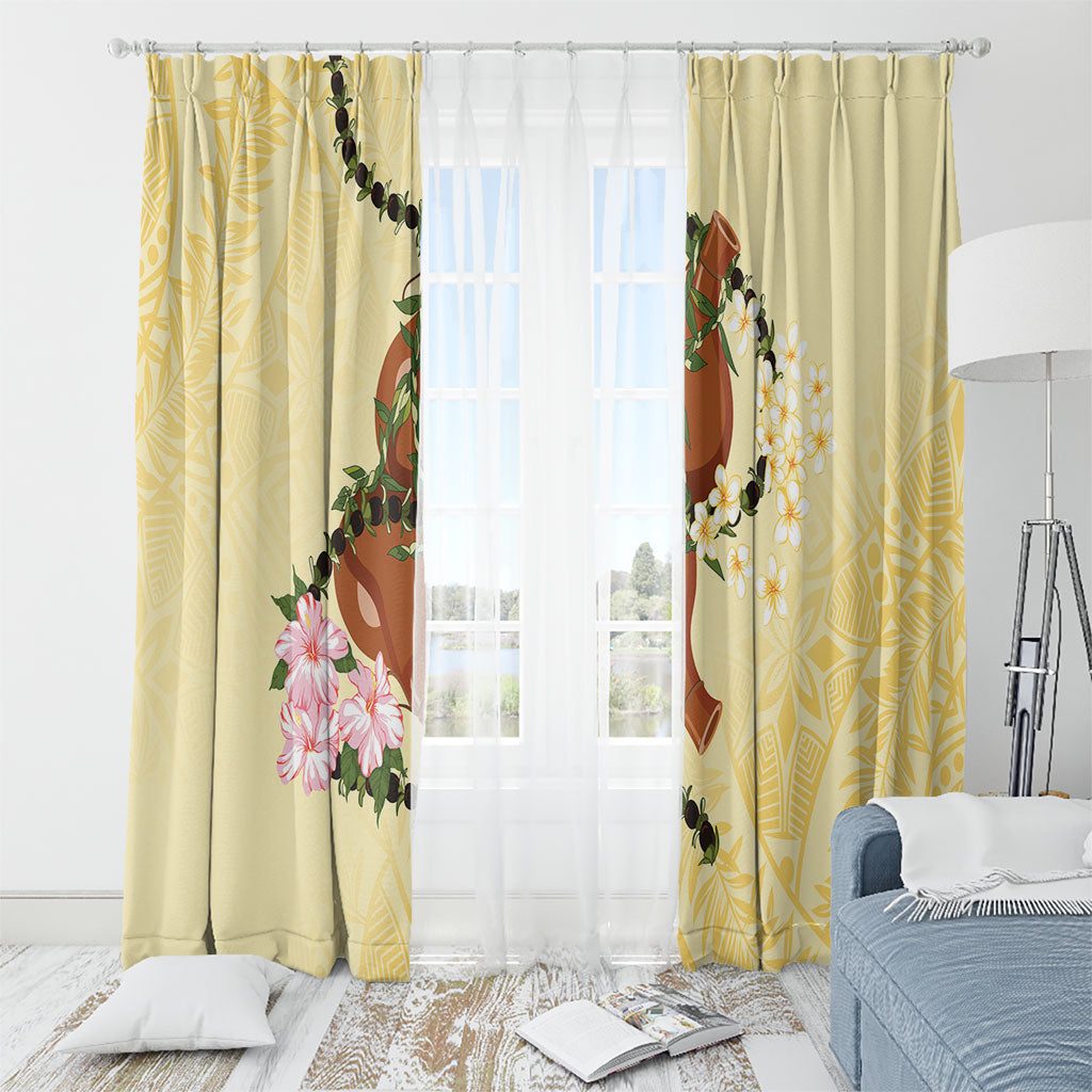 Aloha Hawaii Ipu Gourd Mix Kukui Nut Lei Window Curtain Lemon Yellow LT7 - Polynesian Pride