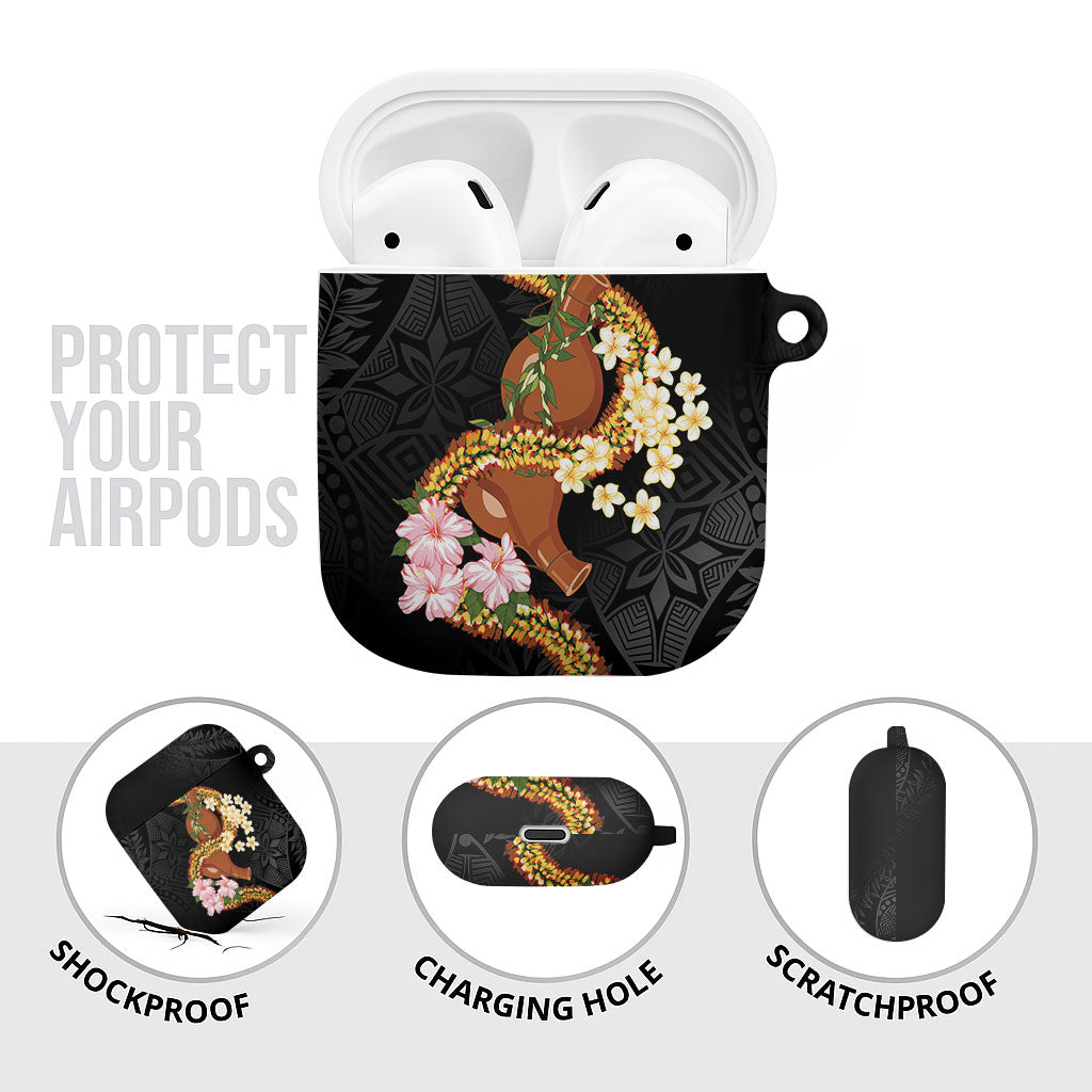 Aloha Hawaii Ipu Gourd Mix ʻĀkulikuli Lei AirPods Case Obsidian Black LT7 - Polynesian Pride