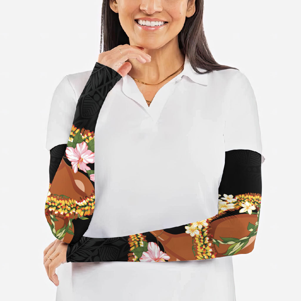 Aloha Hawaii Ipu Gourd Mix ʻĀkulikuli Lei Arm Sleeves Obsidian Black LT7 - Polynesian Pride