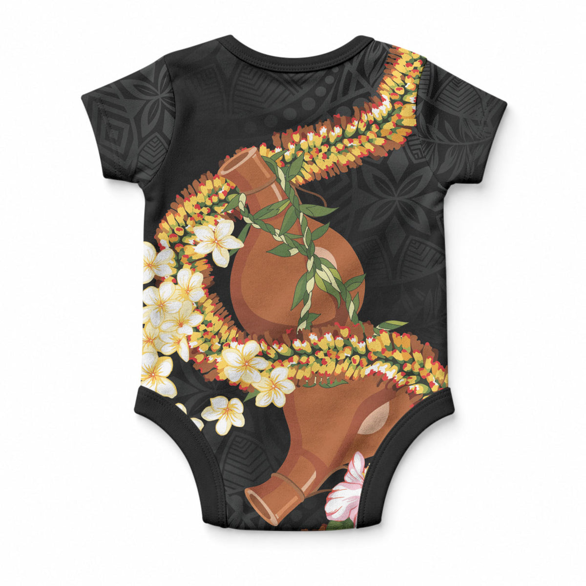 Aloha Hawaii Ipu Gourd Mix ʻĀkulikuli Lei Baby Onesie Obsidian Black LT7 - Polynesian Pride