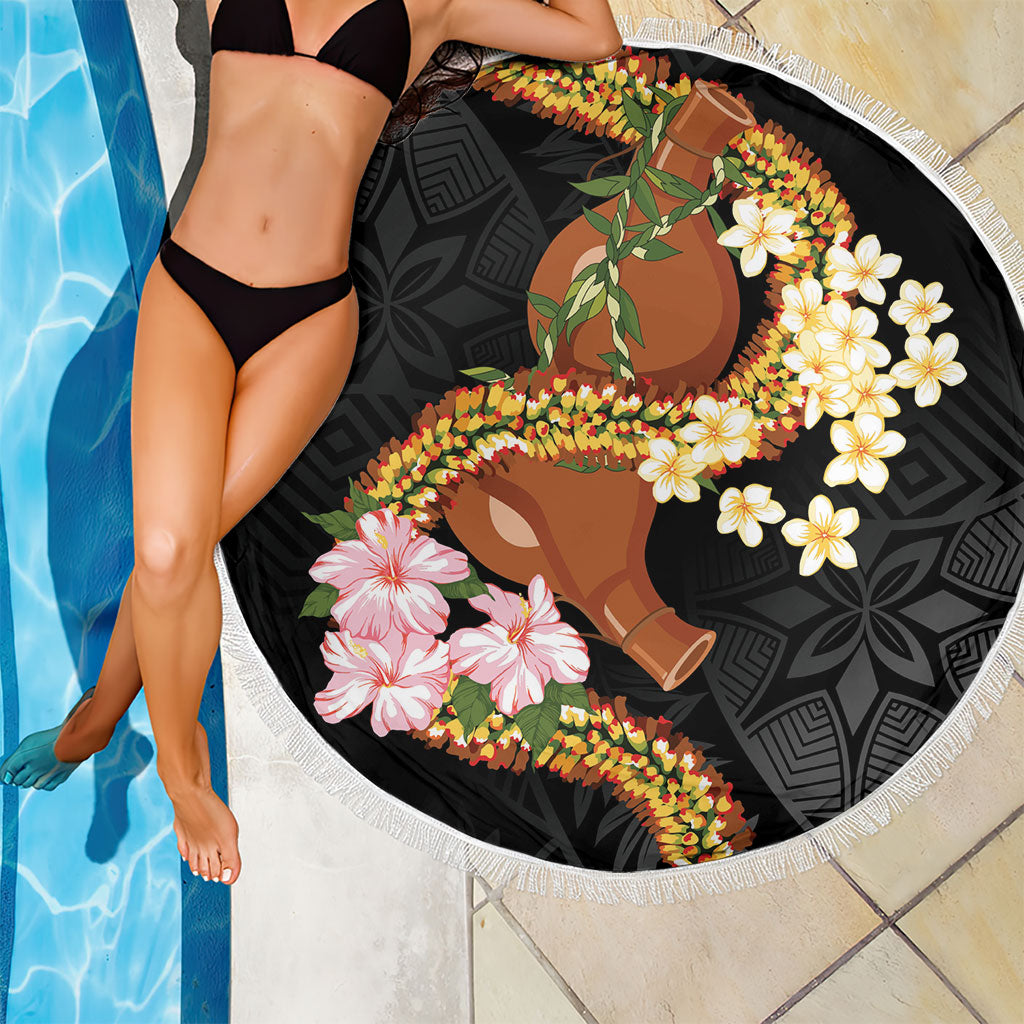 Aloha Hawaii Ipu Gourd Mix ʻĀkulikuli Lei Beach Blanket Obsidian Black LT7 - Polynesian Pride