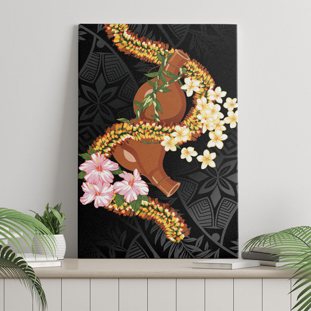 Aloha Hawaii Ipu Gourd Mix ʻĀkulikuli Lei Canvas Wall Art Obsidian Black LT7 - Polynesian Pride