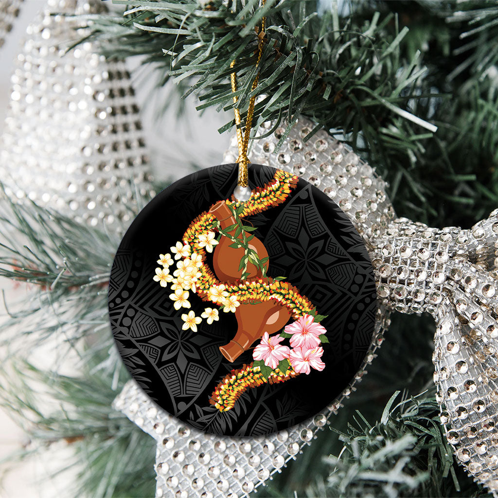 Aloha Hawaii Ipu Gourd Mix ʻĀkulikuli Lei Ceramic Ornament Obsidian Black LT7 - Polynesian Pride