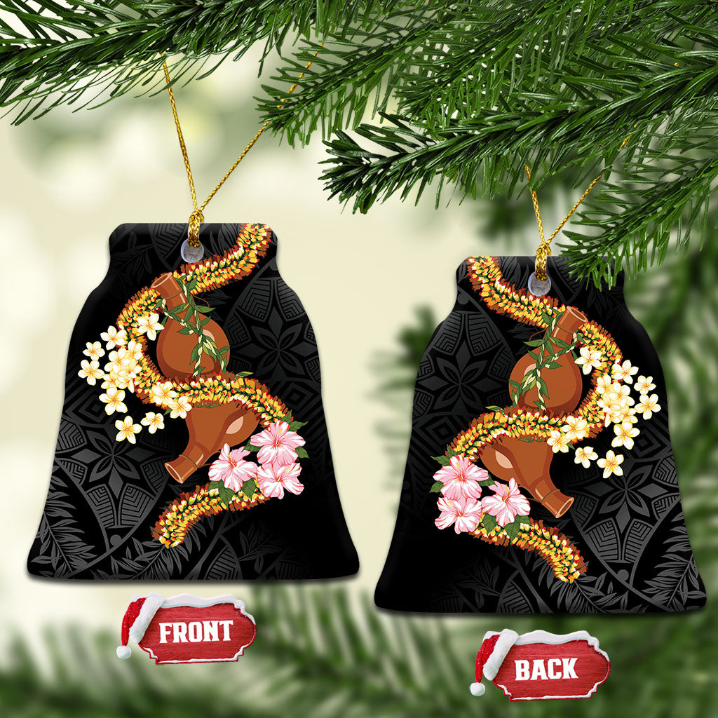 Aloha Hawaii Ipu Gourd Mix ʻĀkulikuli Lei Ceramic Ornament Obsidian Black LT7 Bell Flake Obsidian Black - Polynesian Pride