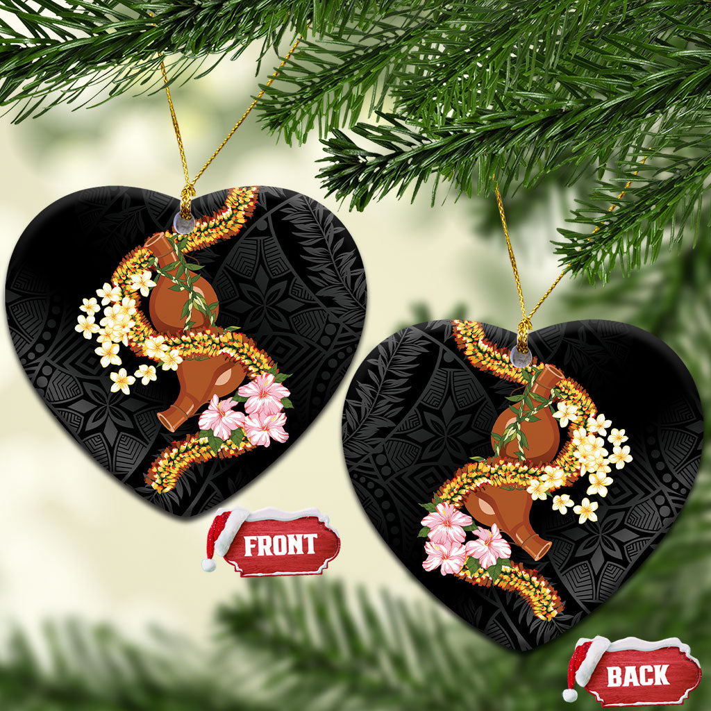 Aloha Hawaii Ipu Gourd Mix ʻĀkulikuli Lei Ceramic Ornament Obsidian Black LT7 Heart Obsidian Black - Polynesian Pride