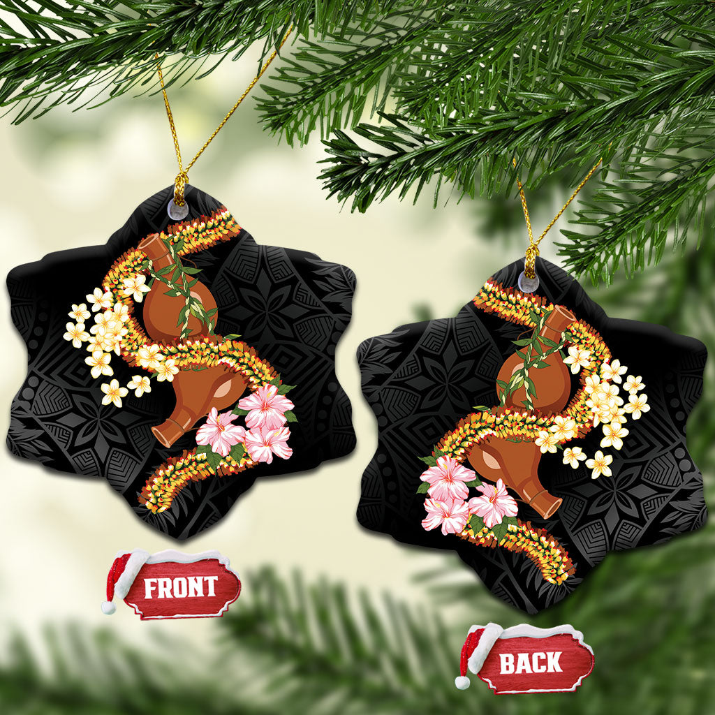 Aloha Hawaii Ipu Gourd Mix ʻĀkulikuli Lei Ceramic Ornament Obsidian Black LT7 Snow Flake Obsidian Black - Polynesian Pride