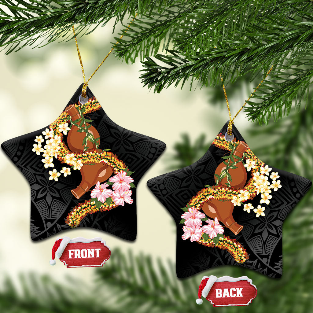 Aloha Hawaii Ipu Gourd Mix ʻĀkulikuli Lei Ceramic Ornament Obsidian Black LT7 Star Obsidian Black - Polynesian Pride