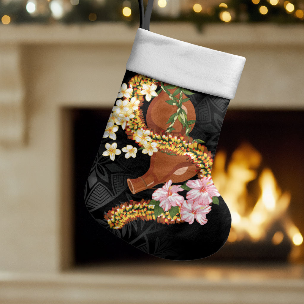 Aloha Hawaii Ipu Gourd Mix ʻĀkulikuli Lei Christmas Stocking Obsidian Black
