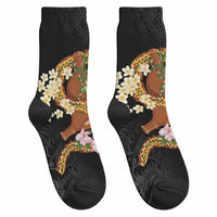 Aloha Hawaii Ipu Gourd Mix ʻĀkulikuli Lei Crew Socks Obsidian Black LT7 - Polynesian Pride