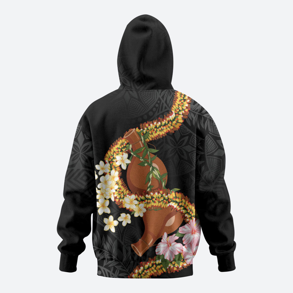 Aloha Hawaii Ipu Gourd Mix ʻĀkulikuli Lei Hoodie Obsidian Black LT7 - Polynesian Pride