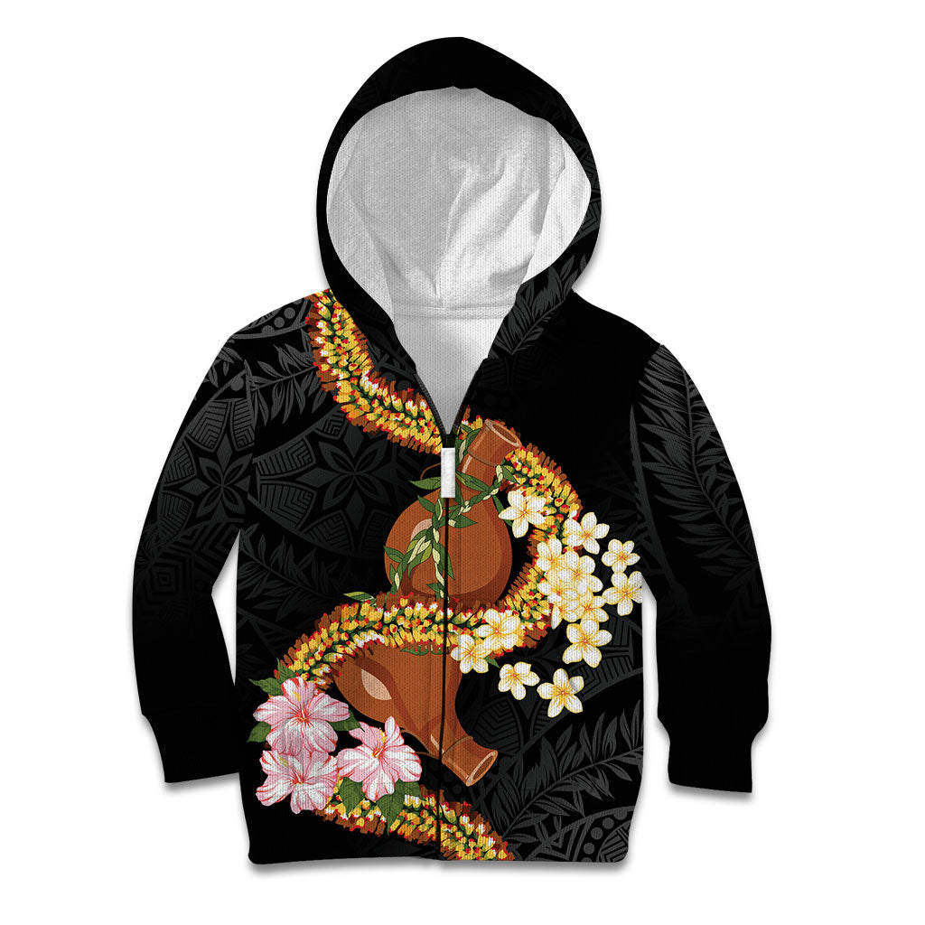 Aloha Hawaii Ipu Gourd Mix ʻĀkulikuli Lei Kid Hoodie Obsidian Black LT7 Zip Hoodie Obsidian Black - Polynesian Pride