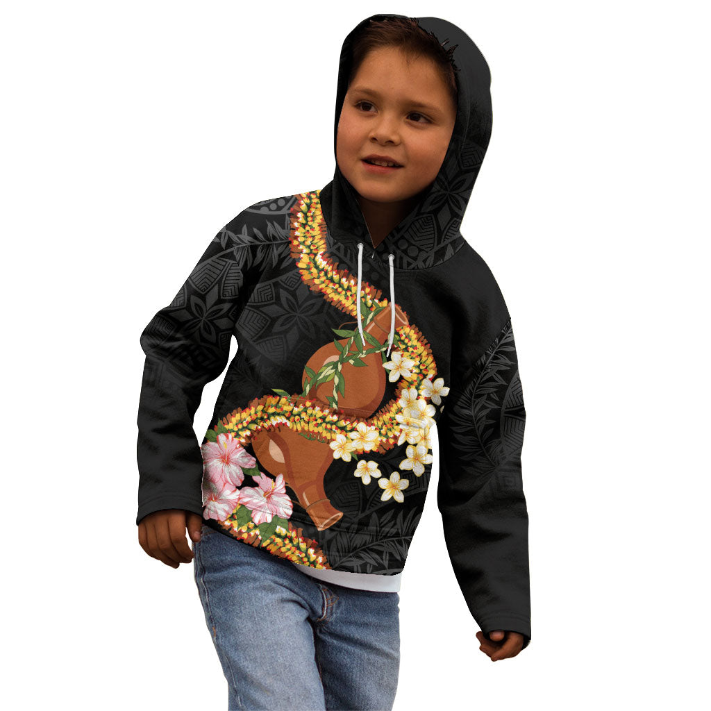 Aloha Hawaii Ipu Gourd Mix ʻĀkulikuli Lei Kid Hoodie Obsidian Black LT7 - Polynesian Pride