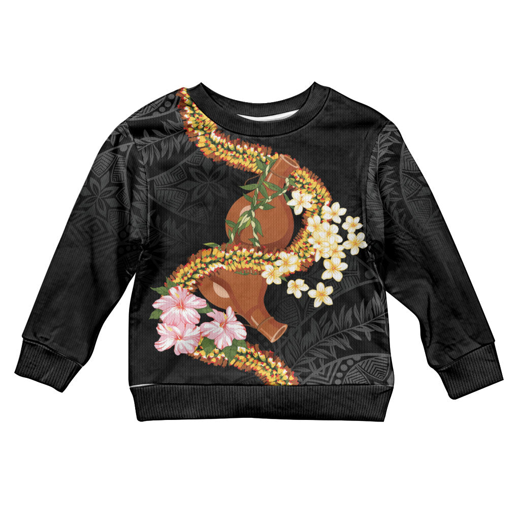 Aloha Hawaii Ipu Gourd Mix ʻĀkulikuli Lei Kid Ugly Christmas Sweater Obsidian Black