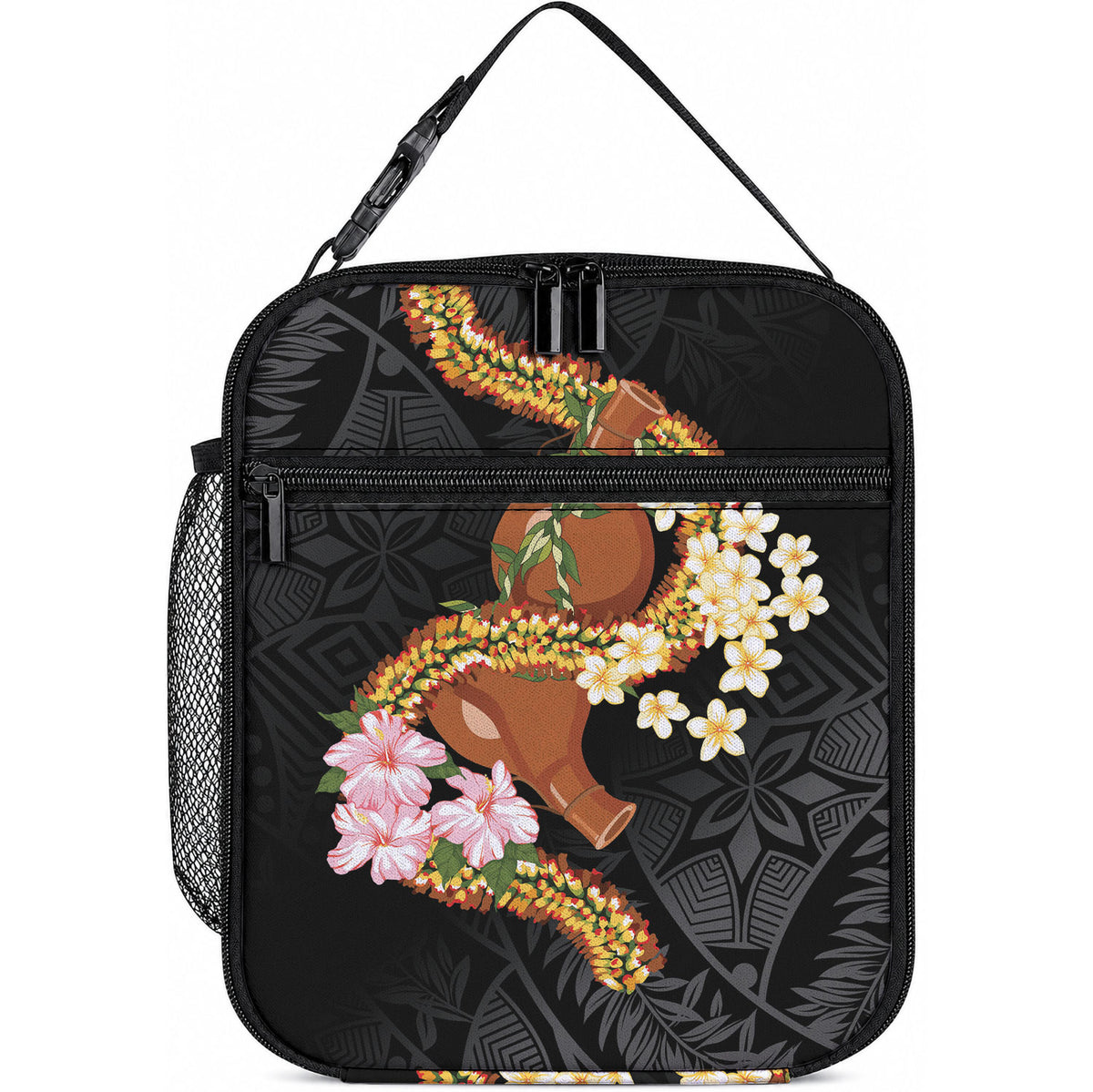 Aloha Hawaii Ipu Gourd Mix ʻĀkulikuli Lei Lunch Bag Obsidian Black LT7 10.2 × 8.3 × 4.3 inch Obsidian Black - Polynesian Pride