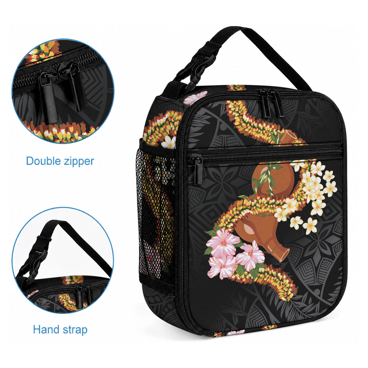 Aloha Hawaii Ipu Gourd Mix ʻĀkulikuli Lei Lunch Bag Obsidian Black LT7 - Polynesian Pride