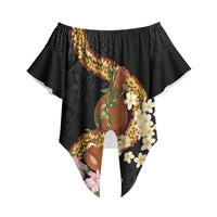 Aloha Hawaii Ipu Gourd Mix ʻĀkulikuli Lei Off Shoulder Wrap Waist Top Obsidian Black LT7 - Polynesian Pride