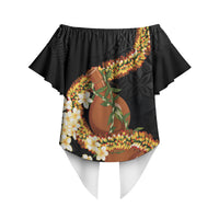 Aloha Hawaii Ipu Gourd Mix ʻĀkulikuli Lei Off Shoulder Wrap Waist Top Obsidian Black LT7 - Polynesian Pride