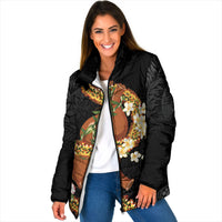 Aloha Hawaii Ipu Gourd Mix ʻĀkulikuli Lei Padded Jacket Obsidian Black LT7 Women Obsidian Black - Polynesian Pride