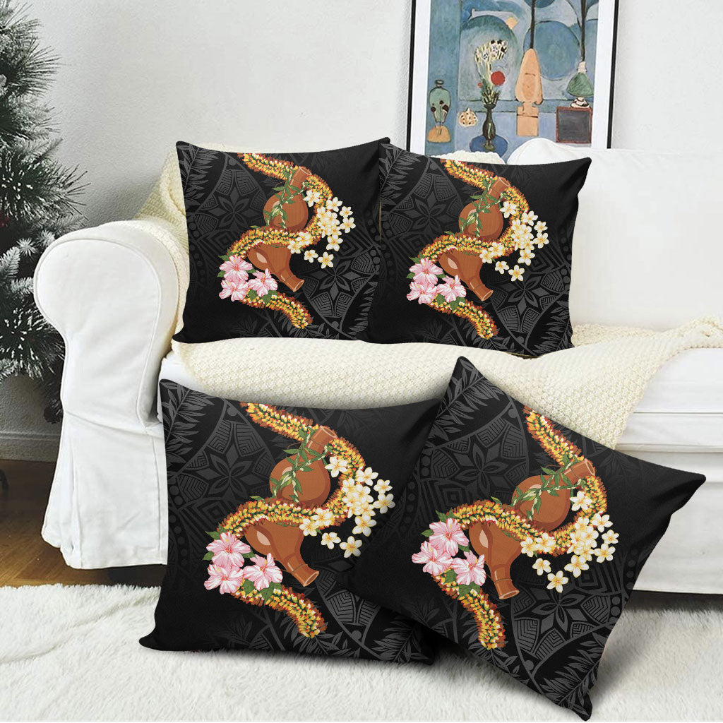 Aloha Hawaii Ipu Gourd Mix ʻĀkulikuli Lei Pillow Cover Obsidian Black LT7 - Polynesian Pride