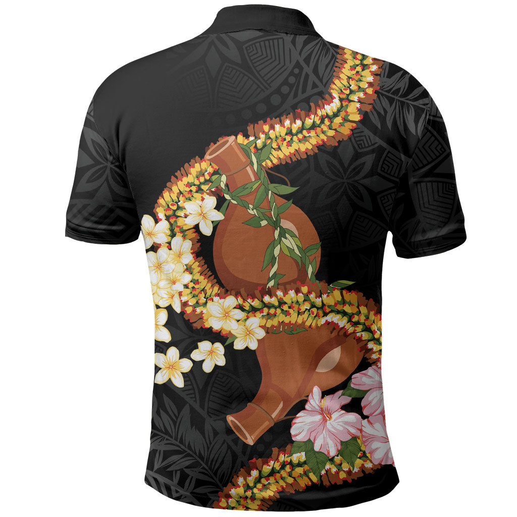 Aloha Hawaii Ipu Gourd Mix ʻĀkulikuli Lei Polo Shirt Obsidian Black LT7 - Polynesian Pride