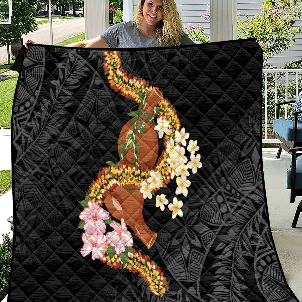 Aloha Hawaii Ipu Gourd Mix ʻĀkulikuli Lei Quilt Obsidian Black LT7 Obsidian Black - Polynesian Pride