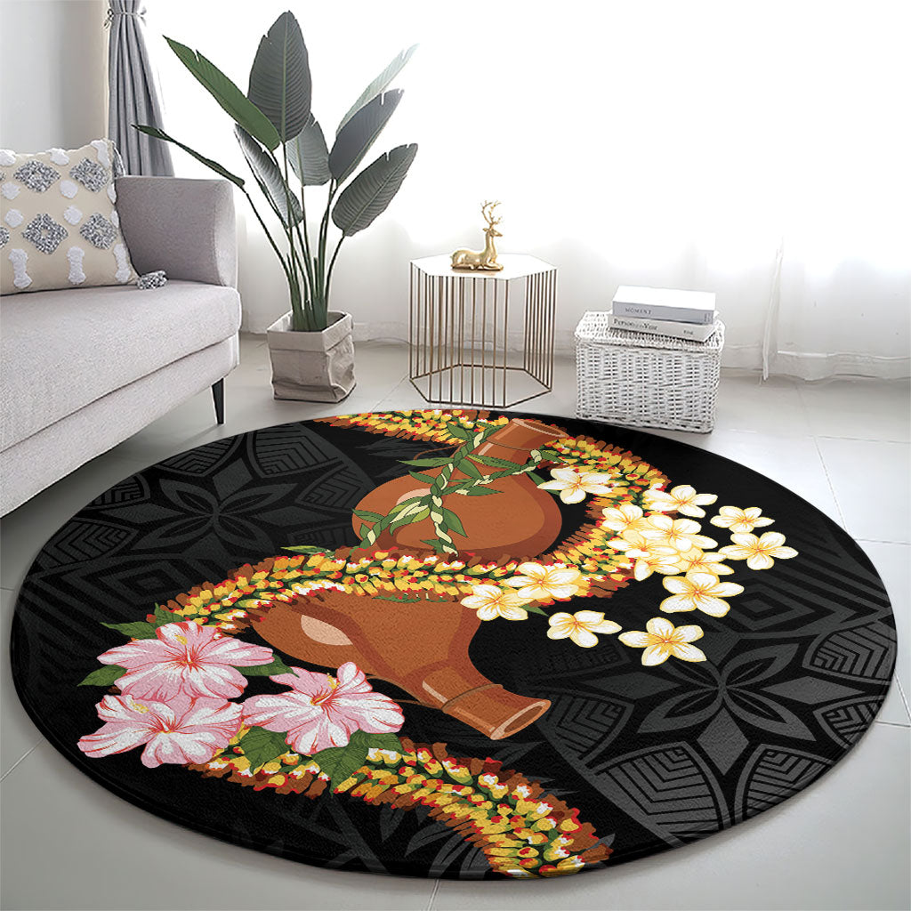 Aloha Hawaii Ipu Gourd Mix ʻĀkulikuli Lei Round Carpet Obsidian Black LT7 - Polynesian Pride