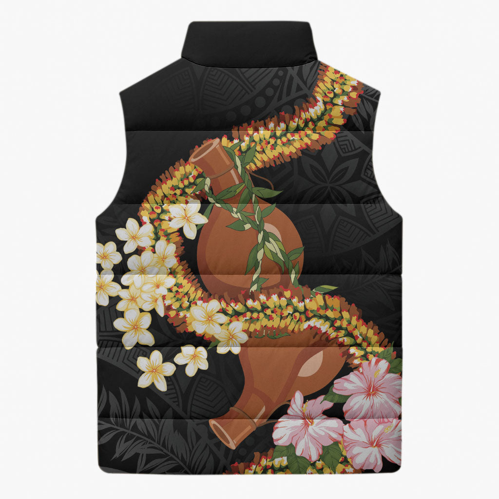 Aloha Hawaii Ipu Gourd Mix ʻĀkulikuli Lei Sleeveless Puffer Jacket Obsidian Black LT7 - Polynesian Pride