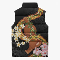 Aloha Hawaii Ipu Gourd Mix ʻĀkulikuli Lei Sleeveless Puffer Jacket Obsidian Black LT7 - Polynesian Pride