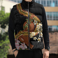Aloha Hawaii Ipu Gourd Mix ʻĀkulikuli Lei Sleeveless Puffer Jacket Obsidian Black LT7 - Polynesian Pride