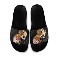 Aloha Hawaii Ipu Gourd Mix ʻĀkulikuli Lei Slide Sandals Obsidian Black LT7 Obsidian Black - Polynesian Pride
