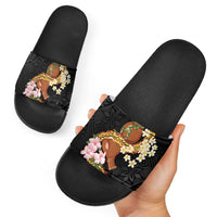 Aloha Hawaii Ipu Gourd Mix ʻĀkulikuli Lei Slide Sandals Obsidian Black LT7 - Polynesian Pride