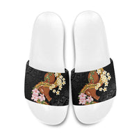 Aloha Hawaii Ipu Gourd Mix ʻĀkulikuli Lei Slide Sandals Obsidian Black LT7 Obsidian Black - Polynesian Pride
